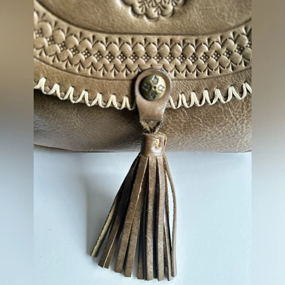 Patricia Nash Sage Green Distressed Leather Stitch Trim Detach Strap Hobo Bag